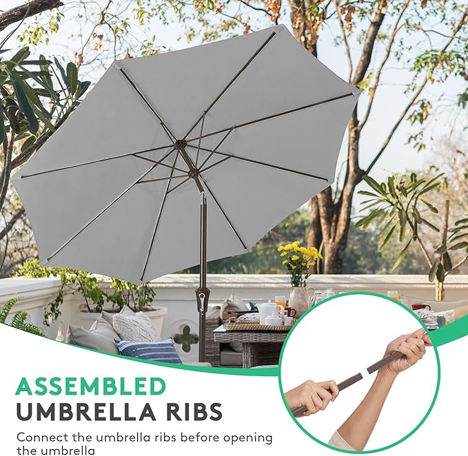JEAREY 10FT Outdoor Patio Umbrella Outdoor Table Umbrella with Push Button Tilt and Crank, Market Umbrella 8 Sturdy Ribs UV Protection Waterproof for Pool, Garden (Light Gray)