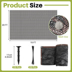 Koi Pond Netting Kit 15 x 20ft, Heavy-Duty Pe, Bird Deer Fence Netting, Durable Net Cover for Leaves, Protect Fish from Blue Heron Bird, Cats & Predators, Stakes & Ties Included