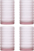 Fortessa Jupiter Beaded Hobnail Glass, 13 Ounce Iced Beverage (Set of 4), Pink