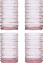 Fortessa Jupiter Beaded Hobnail Glass, 13 Ounce Iced Beverage (Set of 4), Pink