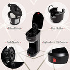 Mixpresso 2-in-1 Coffee Maker – Single Serve & Ground Coffee Brewer, Compact Personal Coffee Machine for Pods & Loose Grounds, Quick Brew 14 oz Portable Small Coffee Maker, Black