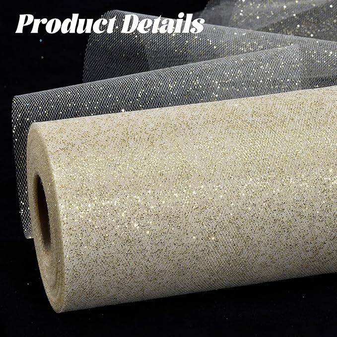 Glitter Tulle Rolls 6” by 50 Yards Sparkle Tulle Fabric Ribbon Sequin Tulle Netting Rolls for DIY Tutu Skirt Wedding Birthday Party Decoration (Ivory)