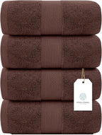White Classic Luxury Bath Towels Set of 4 Large - 700 GSM Cotton Ultra Soft Bath Towels 27x54 | Highly Absorbent and Quick Dry | Hotel Towels for Bathroom Luxury, Plush Shower Towels, Brown