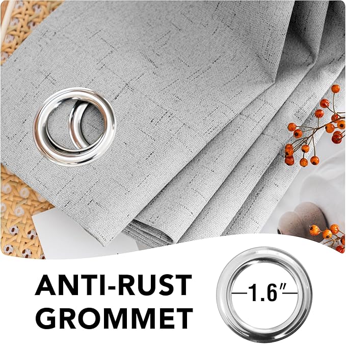 H.VERSAILTEX Linen Blackout Curtains Durable Thick Textured Linen Look 100% Blackout Patio Door Curtain Anti Rust Grommet Extra Wide Sliding Door Curtain Panel, Glacier Gray, W100 x L96 inch
