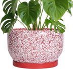 SQOWL Ceramic Planters for Indoor Plants - 10 Inch Flower Pots with Drainage Hole and Saucer, Decorative Ceramic Plant Pots, Round Large Planter Outdoor, Room Decor, Housewarming Gifts, Red and White