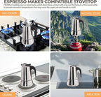 9 Cup 450ml Moka Pot Stainless Steel Espresso Coffee Maker Stovetop Percolator Coffeemaker Italian Classic Style Brewing Greca Cafe Mocha Machine for Cafeteras Lover Camping Travel and Home Use 15oz