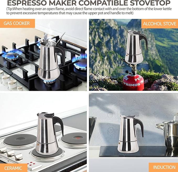 12 Cup 600ml Moka Pot Stainless Steel Espresso Coffee Maker Stovetop Percolator Coffeemaker Italian Classic Style Brewing Greca Cafe Mocha Machine for Cafeteras Lover Camping Travel and Home Use 20oz