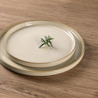 GBHOME Ceramic Dinnerware Sets With Double Bowl for 4, 16 Pieces Stoneware Plates and Bowls Set, Reactive Glaze Dishes -Scratch Resistant, Dishwasher&Microwave Safe-Warm Sand