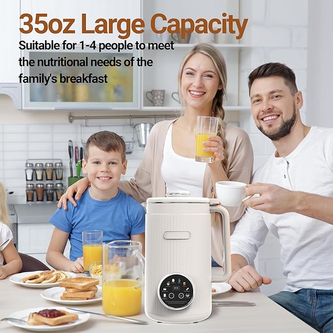 Nut Milk Maker Machine - 8 in 1 Soy Milk Maker Machine 35oz with Self-Cleaning, 18H Delay Start & 4H Keep Warm, Automatic Plant-Based Milk Blender for Almond, Oat, Coconut, Soybean - White