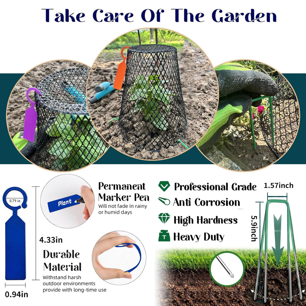 Feel Natural 10Pcs"9.25x9.45"Chicken Wire Cloches Plant Cover,Plant Cage,Plant Protectors from Animals,Plant Covers from Animals,with 30Pcs Landscape Staples&20Pcs Garden Plant Label.