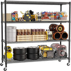 REGILLER 4-Wire Shelf Adjustable Heavy Duty Storage Shelves, Metal Organizer Wire Rack for Laundry Bathroom Kitchen Pantry Closet Garage Shelving with Wheel(Black,24" Dx59.6 Wx72.2 H)