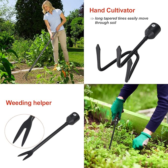 Garden Tools Set with Extension Handles, 5 Piece Thick Gardening Hand Tools, Heavy Duty Steel Rust-Proof Weeding Planting Tool Ideal Gardening Kit Gifts for Women and Men