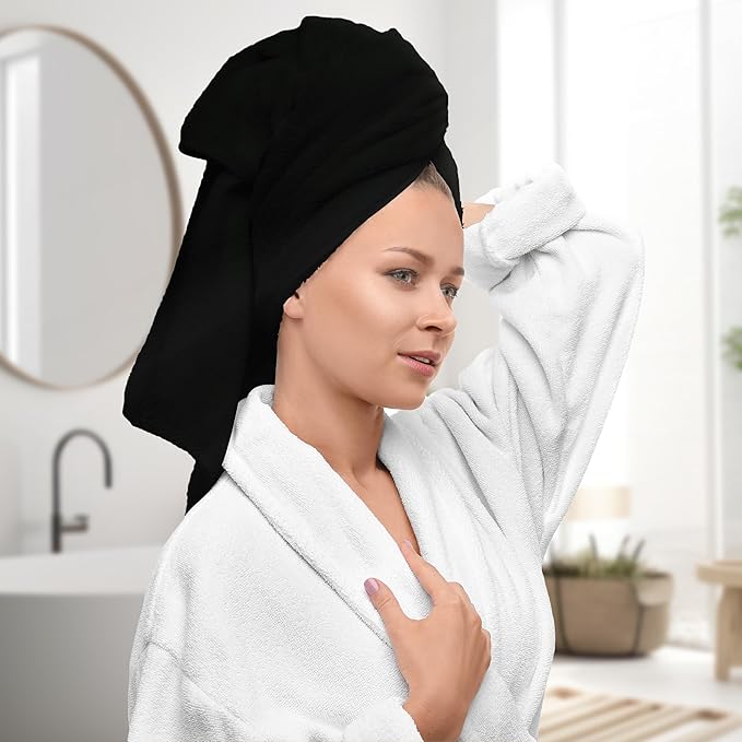 Avalon Towels Luxury 8 Piece Towels Set, 2 Bath Towels, 2 Hand Towels and 4 Washcloths, 600 GSM 100% Ring Spun Cotton Highly Absorbent Bathroom Towel Set, Ideal for Hotel, Spa and Gym (Black)