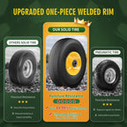 (2 Pack) 4.10/3.50-4 Flat Free Tire and Wheel 10-Inch Solid Wheel Replacement with 5/8 Extra 3/4 &1/2 Bearings,2.2" Offset Hub -Compatible with Hand Truck,Wheelbarrow(Wave,Yellow)