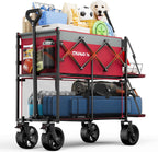 Double Decker Wagon 320L Large Capacity 400LBS Collapsible Sports Utility Cart with Big Wheels,Double Extended Tailgate Heavy Duty Folding Wagon Cart for Groceries,Camping,Outdoor-Rose Pink