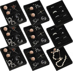 Frebeauty Small Jewelry Tray Set,Stackable Velvet Jewelry Organizer Tray,Mini Jewelry Drawer Organizer,Drawer Inserts,4.92 x 3.74 x 0.9 Inches,Earring Organizer for Women(Set 9,Black)