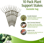 Stackable Plant Support Stakes, Stem Holder Structures for Indoor & Outdoor Use, Garden Accessories for Climbing & Potted Plants, Trellis Alternative - Moonstone, 10 Pack, 17" L