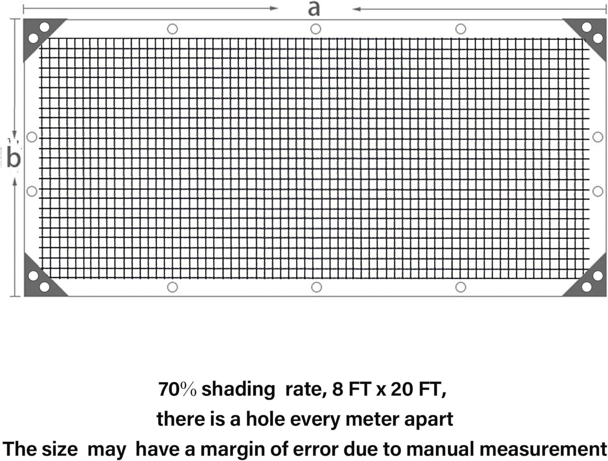 winemana Black Shade Cloth 70%, 8x20 FT Mesh Tarp - Garden Shade for Greenhouse, Patio, Vegetables, Plants Cover and Chicken Coops, Sun Shade Net for Outdoor Protection with Reinforced Grommets