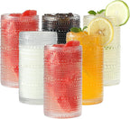 AkutaaVintage Hobnail Drinking Glasses Set of 6, 16 oz Large Capacity Embossed ClearTumblers, Highball Glasses for Water, Cocktail, Beer, Whiskey, Kitchen & Bar Use