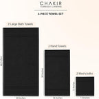 Chakir Turkish Linens 100% Cotton Premium Turkish Towels for Bathroom, 2 Large Bath Towels, 2 Hand Towels, 2 Washcloths (6-Piece Towel Set, Black)