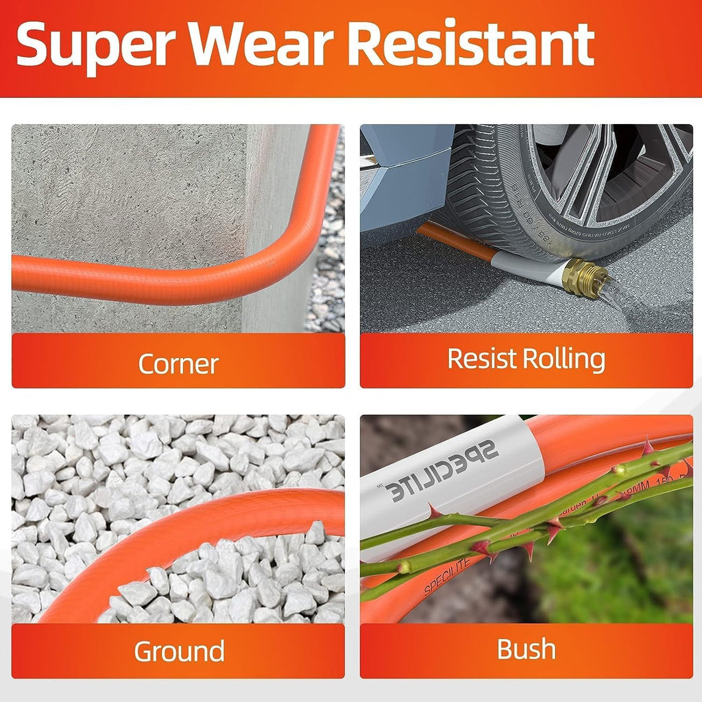 SPECILITE Garden Water Hose 10 ft x 5/8 in, Heavy Duty Leader Pipe Extension, Flexible, Lightweight Kink-less,Hybrid Rubber, with 3/4" Brass Fittings, Orange