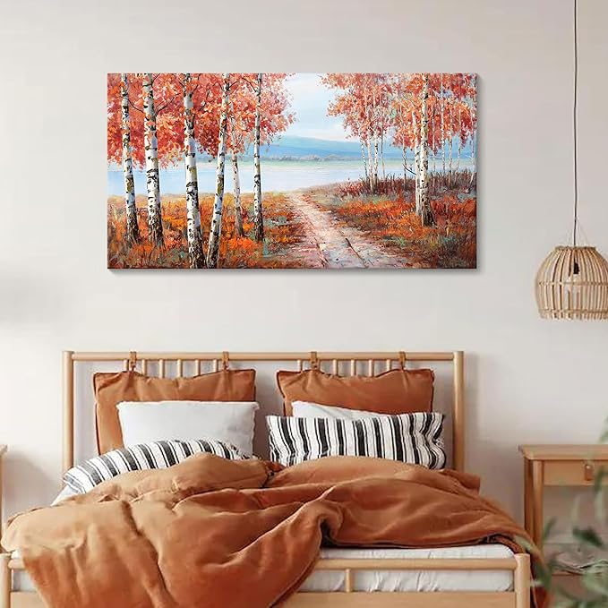 YDYSUNE Large Painting Wall Art Expertly Picture for Living Room Red and White Home Bedroom Decoration Tree Framed Artwork Decor 24X48
