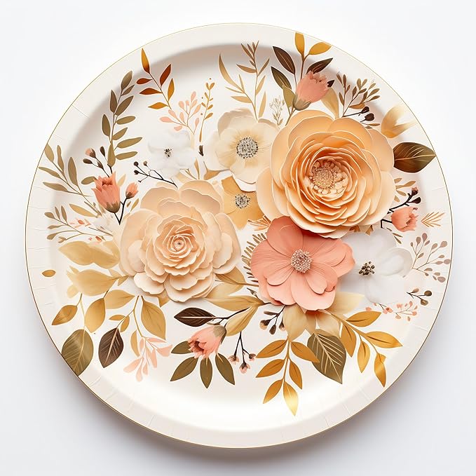 Boho Fall Plates and Napkins Sets, Floral Paper Plates Supplies Serves 50 for Boho Birthday Party Decorations,150PCS