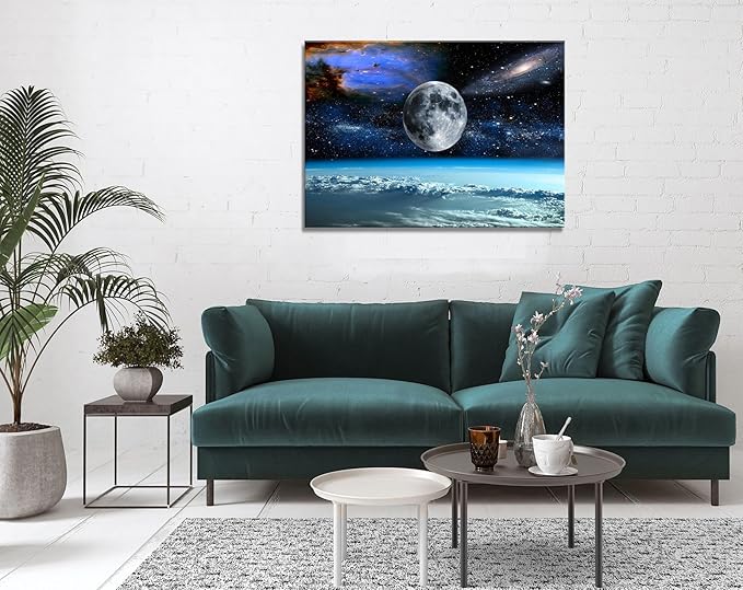 XXMWallArt FC2581 Space View From Earth Space Canvas Wall Art Landscape Modern Decor Painting Abstract for Living Room Bedroom Kitchen Home and Office 32.00'' x 48.00''