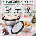 Stainless Steel Mixing Bowls with Black Lids, Metal Nesting Mixing Bowl Set of 5 - Size 1.5, 2, 2.6, 3.5, 4.6QT