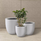 Kante 20",16.5",13.4" Dia Round Concrete Planters (Set of 3), Outdoor Indoor Modern Decorative Plant Pots with Drainage Hole & Rubber Plug for Home & Garden, Pure White