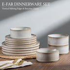 E-far 24-Piece Stoneware Dinnerware Sets, Plates and Bowls Sets for 8, Kitchen Modern Dinning Porcelain Dishes Set, Chip & Scratch Resistant, Dishwasher & Microwave Safe, Creamy Beige