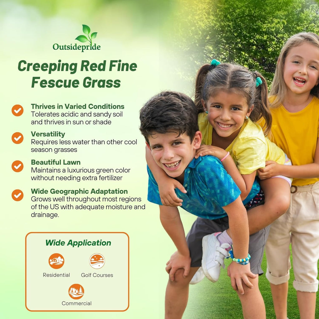 Outsidepride Creeping Red Fescue Grass Seed - 5 Lbs. Cool Season, Soft Textured, Self-Repairing Fine Fescue Grass Seeds for Lawn w/OptiGrowth Coating, Ideal for Dryland Cover Crop & Landscaping