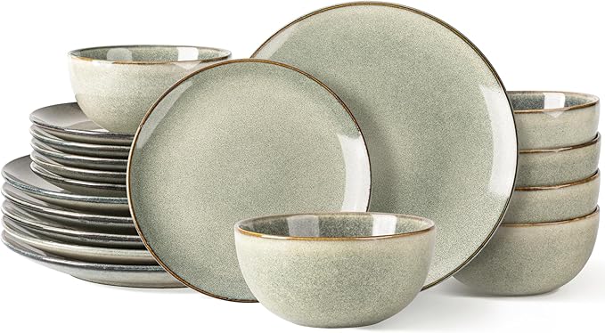 AmorArc Ceramic Dinnerware Sets for 6, 18 Pieces Handpainted Plates and Bowls Set, Scratch Resistant Stoneware Dishes Set, Dishwasher & Microwave Safe, Reactive Glaze