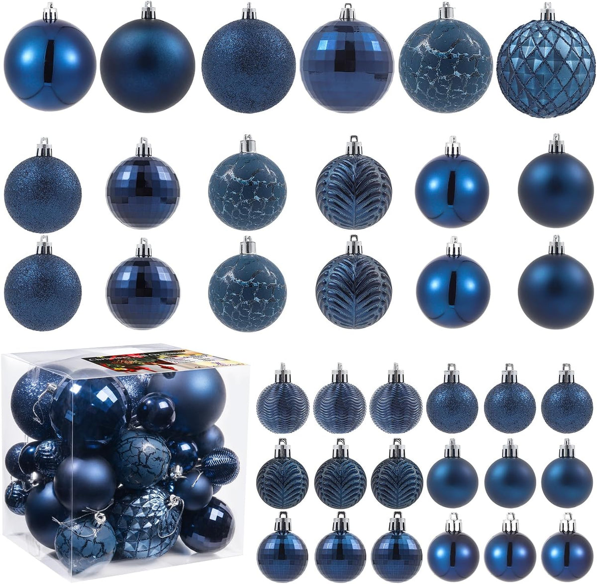 LANGXUN 36pcs Midnight Blue Christmas Tree Decorations Balls, Bolas De Navidad, 2025 Christmas Decor, Indoor Outdoor Shatterproof Christmas Ornaments, Xmars Party Wedding Suppiles