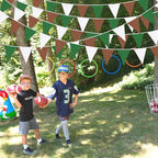 32Ft Green Brown White Party Decorations Brown Green Pennant Banner Fabric Triangle Flag Bunting Garland Streamers for Football Camping Birthday Baby Shower Jungle Safari Rugby Sport Party Decor