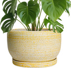 SQOWL Ceramic Planters for Indoor Plants - 10 Inch Plant Pot with Drainage Hole and Saucer, Round Ceramic Flower Pot Outdoor, Decorative Large Planter, Office Decor, Gifts for Women Men, Yellow