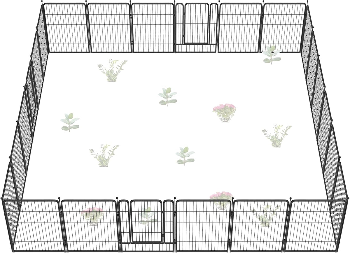 FXW Garden Fence Outdoor for The Yard – 40in(H) x 54.7ft(L) Heavy Duty Metal Animal Barrier for Dog and Rabbit, Decorative Dog Fence, 24 Panels, Black