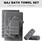 8-Piece Bath Towels Set, 100% Cotton Thick Soft Highly Absorbent Durable, Quick Dry, Bathroom Towels Set (2 Bath Towels, 2 Hand Towels, 4 Washcloths) - Perfect for Daily Use