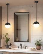 LMS Mid Century Pendant Lights, Matte Black Kitchen Island Light Fixtures with White Globe Glass Shade, Adjustable Hanging Cord, 3 Pack for Home Office Dining Room Bathroom, LMS-186PL-BKWS3PK