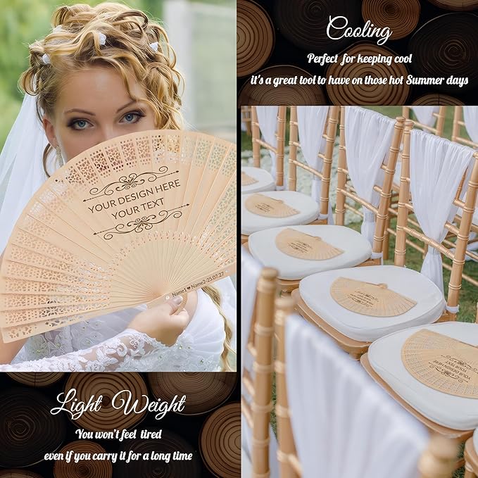 20 PCS Custom Fans Personalized Folding Fans for Line Dancing Wooden Hand Fan Wedding Favors Gift for Guests Personalized Fans for Events