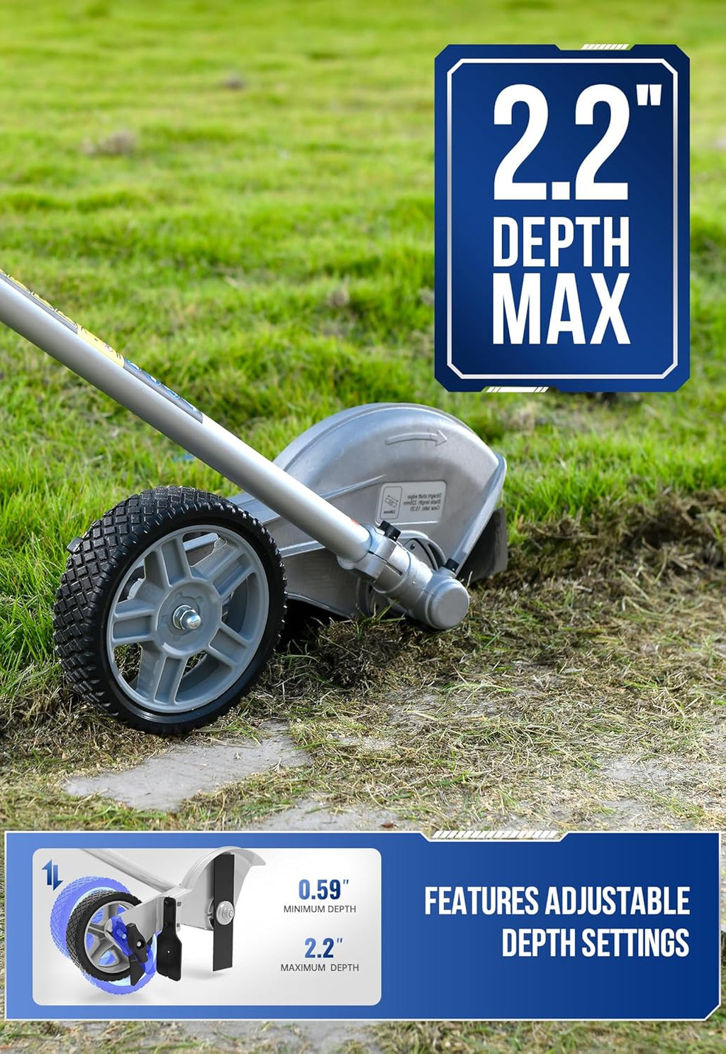 Wild Badger Power Edger Lawn Tool 9" 2T Cutting Blade Lawn Edger Attachment up to 2.2" Depth