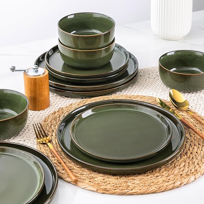 AmorArc Stoneware Dinnerware Sets,Round Reactive Glaze Ceramic Plates and Bowls Set,Highly Scrath Resistant | Dishwasher & Microwave Safe Dishes,Service for 6 (18pc)