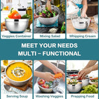 P&P CHEF Mixing Bowls with Lids Set of 5, Stainless Steel Nesting Salad Bowl with Lid & Base for Non-slip Mixing Prepping Storing Serving, 5 Sizes-7/3.5/2.5/1.5/1 QT, Blue