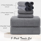 8 Piece Large Grey Family Bath Towel Set-2 Oversized Bath Towel Sheets,2 Hand Towels,4 Washcloths-600GSM Soft Highly Absorbent Quick Dry Beach Chair Towels Woven Towels for Bathroom Hotel and Spa