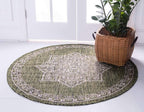 Unique Loom Outdoor Traditional Collection Area Rug - Antique (4' 1" Round, Green/ Gray)