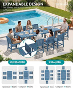 SERWALL Outdoor Dining Chairs Set of 2, All-Weather HDPE Patio Armless Chairs, Blue
