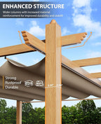 10x13 Ft Outdoor Retractable Pergola with Adjustable Roof Modern Metal Patio Gazebo, Upgraded Faux Wood Grain Aluminum Pergola for Deck, Backyard Gardens, Porches, Grapevines, Khaki