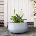 Kante 15.7" Dia Round Concrete Planter, Outdoor Indoor Garden Plant Pots with Drainage Hole and Rubber Plug, Modern Curvaceous Design, Slate Gray