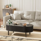EAG Fluted Lift Top Coffee Table with Hidden Compartment, Modern Oval Coffee Table with Storage, Fully Wood Center Table for Living Room, Office, Black