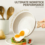 MICHELANGELO Small Frying Pan with Lid, 8 Inch Frying Pan Nonstick with Non-Toxic Coating, Granite Egg Pan with Anti-Scald Handle, Small Pan, White